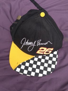 Vintage Nascar Johnny Benson #26 Black and Yellow Racing Cap  Checkered Visor